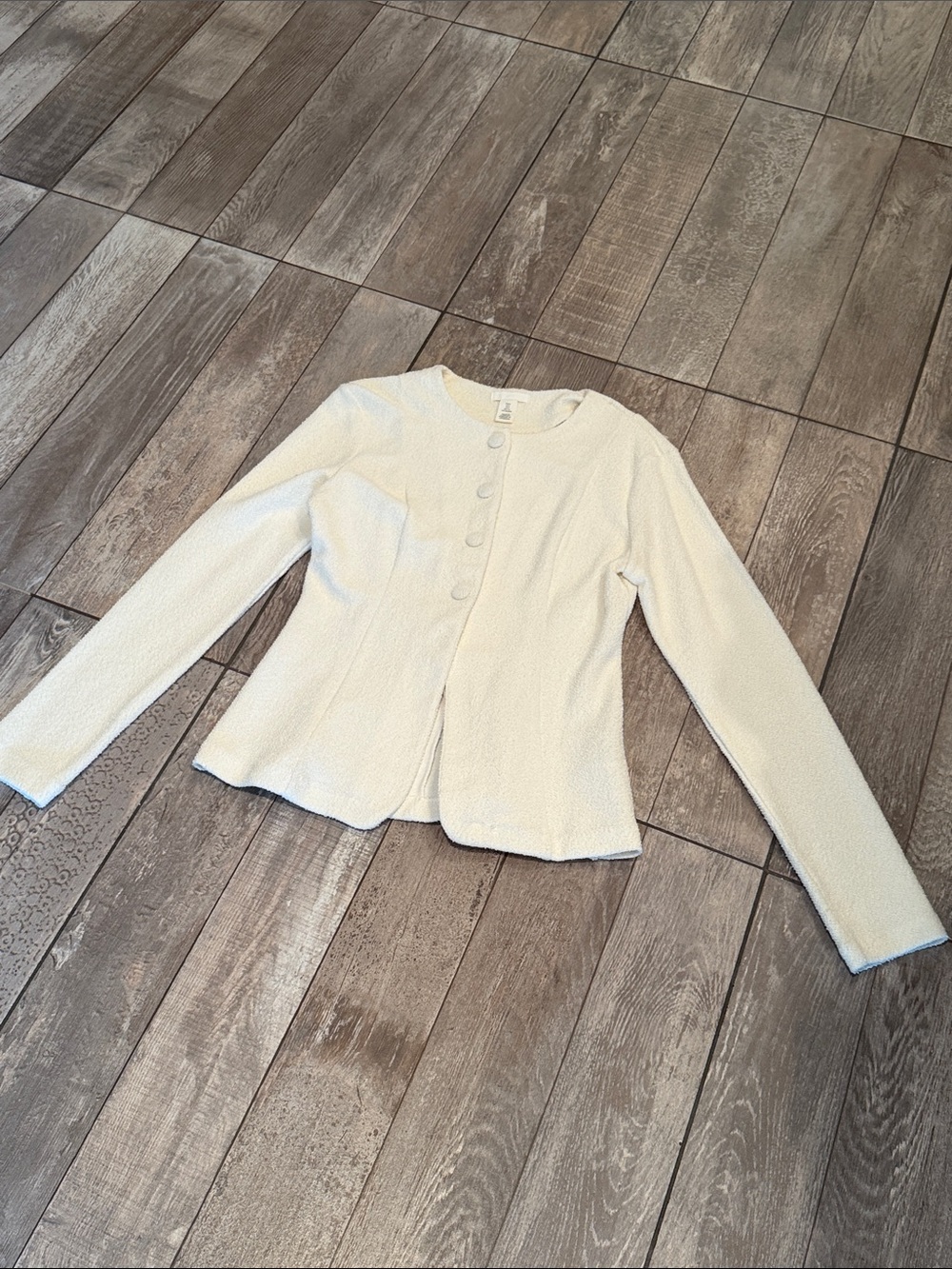 Ann Taylor Cream Textured Button-Front Women's Top